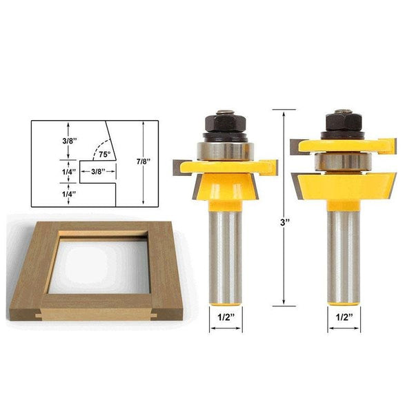 Handyteks™ Rail & Stile Router Bit - Shaker - 2 Piece Set - 1/2" Shank